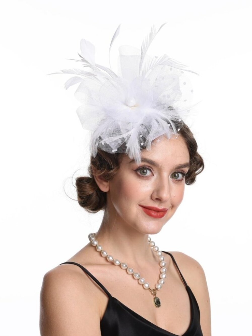 Women’s Feather Fascinator Derby Bridal Hat Hj13-whte